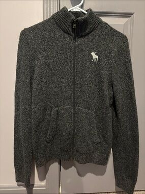 Abercrombie & Fitch Charcoal Zip-Up Knit Cardigan